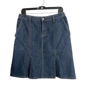 Eddie Bauer Denim Jean Skirt Womens 6 Dark Blue A-Line Above Knee Pleated Cotton